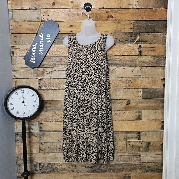 Old Navy women's leopard print causal A-line midi dress size L/XL - Picture 1 of 14